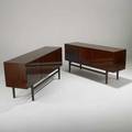 Ole wanscher pair of mahogany threedoor cabinets denmark c1960 metal labels each32 12 x 71 x 19