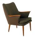 Style of hans wegner lounge chair denmark 1960s unmarked wool and walnut 33 x 28 x 29