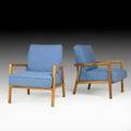 Th robsjohn gibbings widdicomb pair of club chairs grand rapids mi 1950s walnut wood upholstery unmarked 30 x 24 x 29
