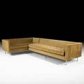 Harvey probber harvey probber inc sectional sofa usa 1960s velvet polished aluminum upholstery labels larger 27 x 88 12 x 33 smaller 27 x 70 12 x 33