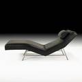 Milo baughman thayer coggin chaise lounge usa 2000s leather enameled steel upholstery label 32 x 76 x 25