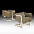 Milo baughman thayer coggin pair of tframe club chairs usa 1970s chromed steel upholstery unmarked 26 x 24 14 x 25 12