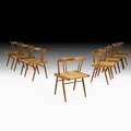 George nakashima nakashima studios set of eight grassseated chairs new hope pa 1957 black walnut hickory woven grass cord brass labels 27 12 x 22 12 x 19 provenance private collectio