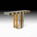 Paul evans directional cityscape console table usa 1970s burlwood chromed metal unmarked 36 x 65 12 x 16
