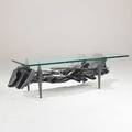 Coffee table rochester ny 1997 glass forged and fabricated steel signed and dated 17 12 x 66 x 29 top 34