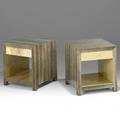 R  y augousti pair of nightstands france 1980s snakeskin parchment painted signatures 20 x 18 x 18 12