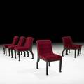 Marc du plantier attr set of six chairs france 1960s stained mahogany chenille unmarked 35 12 x 20 x 30