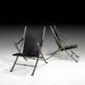 Maison jansen pair of campaign lounge chairs france 1970s mattechromed steel brass stitched saddle leather feet stamped italy 37 x 24 14 x 35