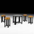 Andre sornay occasional table and four stools france 1940s leather ebonized mahogany unmarked table 22 x 27 12 dia stools 21 x 13 dia