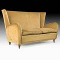 Paolo buffa loveseat italy 1950 walnut velveteen provenance hotel bristol merano unmarked 34 12 x 60 x 29