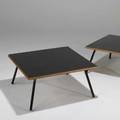 Charlotte perriand low table france 1960s laminate plywood enameled metal rubber unmarked 13 12 x 27 sq