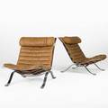 Arne norell aneby pair of lounge chairs sweden 1960s chromed steel stitched leather designermanufacturers label on one chair 30 x 26 x 38