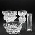 Tapio wirkkala iittala four glass vases finland 1970s larger incised tapio wirkkala 2243 larger two have ii decal 6 34 x 14 12 12 12 x 4 12