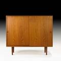 Hans wegner ry mobler cabinet denmark 1960s features five adjustable shelves and three drawers teak oak brass branded 53 14 x 62 x 17 34