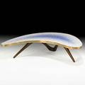Vladimir kagan kagandreyfuss crescent coffee table usa 1950s venetian glass tiles bronze sculpted walnut unmarked 14 x 56 x 34