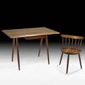 George nakashima nakashima studios desk and mira chair new hope pa 1958 walnut hickory brass labels desk 29 x 42 x 26 chair 26 12 x 19 x 18 provenance private collection pennsylv