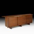 George nakashima nakashima studios special triple cabinet new hope pa 1957 doubleoverhang freeform edge and pullout surface persian walnut black walnut oak signed with clients name brass