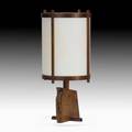 George nakashima nakashima studios desk lamp new hope pa 1962 english oak burl rosewood walnut linen signed with clients name and brass label 20 12 x 9 34 dia provenance private col