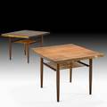 George nakashima nakashima studios pair of rectangular end tables new hope pa 19621963 walnut hickory rosewood signed with clients name and brass labels 21 x 27 12 x 28 12 provenance
