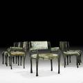 Paul evans directional set of seven sculptured metal dining chairs pe 105 and 106 two arm five side new hope pa 1970 bronze composite steel upholstery unmarked armchairs 32 x 27 x