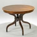 Charak mahogany dining room table with pedestal base inlaid top and three leaves ca 1950 29 x 38 dia