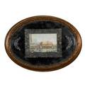 Decorative plaques two framed groups with filigree ornamentation one rectangular plaque of venice oval frame 10 34 x 14 12 three round plaques of peasant children framed together 11 14 x