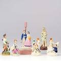 Porcelain figures six pieces 19th20th c five staffordshire and one german porcelain tallest 11 12