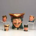 Royal doulton five toby mugs from 20th century dick turpin dick turpin mini fat boy sam weeler and john rese  all marked dick turpin 6 14