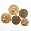 Bronze medals important americans five us mint benjamin franklin alexander hamilton general winfield scott john paul jones zachary taylor earlylate 20th c largest 3