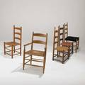 Shaker and shaker style assembled set of five ladder back chairs 19th20th c maple hickory rush and cotton armchair 34 x 21 x 18