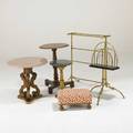 Traditional furniture six pieces 20th c marble pedestal base table brass towel bar footstool brass magazine rack brass stand with marble top and pedestal base round table towel bar 24 x 18