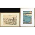 Four japanese prints four woodblock prints in colors all framed two together largest 13 12 x 9 sight