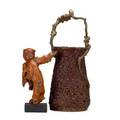 Japanese decorative items two 19th20th c roof carving of quan yin and ikebono basket taller 21
