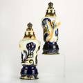 Rozenburg pair of glazed earthenware lidded urns both signed each 11 12 x 4 14
