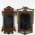 19th c mirrors two chippendale style mahogany with gilt gesso figural cherub finial and lion drop larger 29 x 19