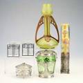 European art nouveau six vessels mt joye attr pewtermounted vase with enamels bronzemounted loetzstyle vase two werkstattestyle planters german lidded basket and orion dresser box orion