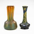 Clement massier gouda two vases ground rim to massier both marked tallest 7 78