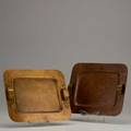 Benedict studio two card trays c1910 hammered copper and brass one stamped each 11 14 x 9 14