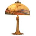 Pittsburgh tropical table lamp on gilt metal base c 1905 shade possibly married base marked overall 21 12 x 16 dia