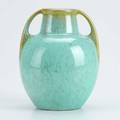 Fulper doublehandled vase in turquoise crystalline c1930 horizontal ink mark 7 12 x 5 12