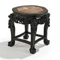 Chinese tabouret 19th20thc carved rosewood and marble unmarked 18 12 x 20 12 dia