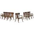 Th robsjohngibbings 1905  1976 widdicomb eight saberleg dining chairs grand rapids mi 1950s stained and lacquered walnut upholstery unmarked 34 x 23 x 24