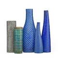 Stig lindberg 1916  1982 gustavsberg five glazed stoneware vases sweden 1960s all with various lindberggustavsberg marks and paper labels largest 12 12 x 5