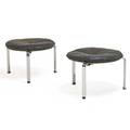 Poul kjaerholm 1929  1980 e kold christensen pair of stools pk 33 denmark 1960s chromed steel plastic leather stamped signatures 14 12 x 22 dia