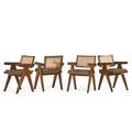 Pierre jeanneret 1896  1967 four vleg armchairs from the chandigarh administrative buildings franceindia 1950s teak cane upholstery unmarked 32 x 20 12 x 22 literature le corbusier