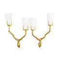 Felix agostini 1912  1974 pair of sconces france 1960s gilt bronze silk shades single sockets unmarked 16 12 x 12 x 4 14