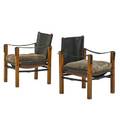 Carl aubock 1900  1957 pair of rare safari chairs austria 1960s teak stitched saddle leather fur nickeled brass impressed signature 30 12 x 23 12 x 22 12