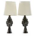 Jean marais pair of ceramic table lamps france 1960s pewterglazed ceramic vellum shades single sockets overall 26 x 12 dia bases only 13 12
