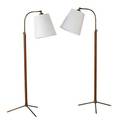 Jacques adnet attr 1901  1984 pair of floor lamps france 1950s brass leather silk shades single sockets unmarked 65 12 x 18 dia