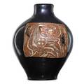 Georges jouve 1910  1964 fine and large glazed ceramic vase with raised plaque decorated in sgraffito with stylized bird france signed jouve with artists ciphere 13 x 10 12
